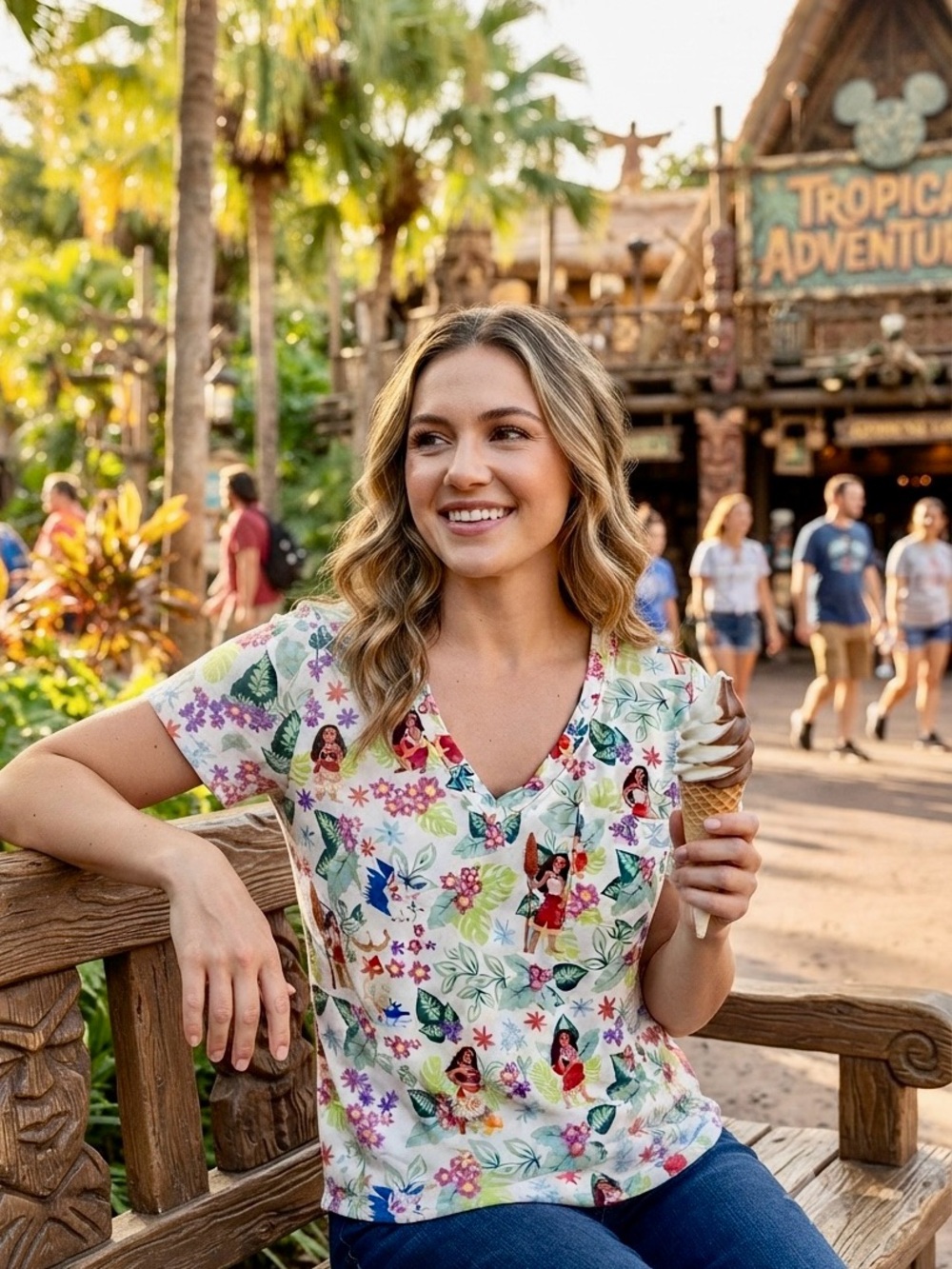 Posh Peanut 🏝️MOANA FLORAL S 2/4/6 t-shirt v-neck pocket Disney bamboo NWT